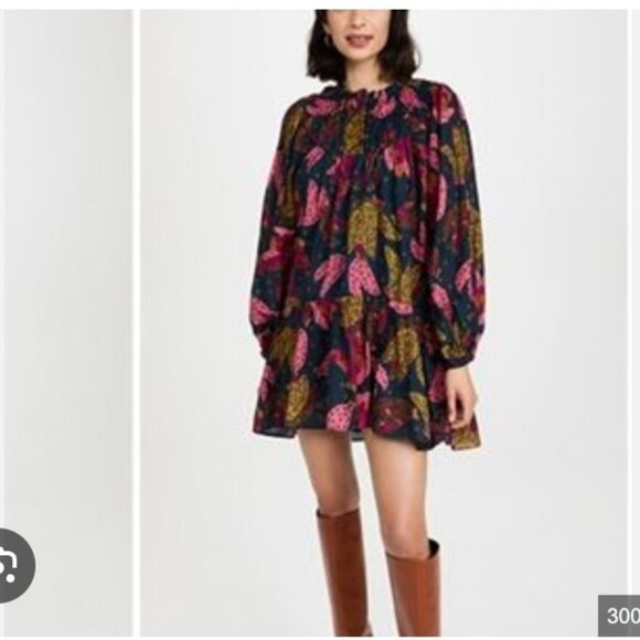 FARM Rio Dresses & Skirts - Farm Rio Banana Dress Womens Large Blue Pink Floral Boho Long Sleeve Tiered